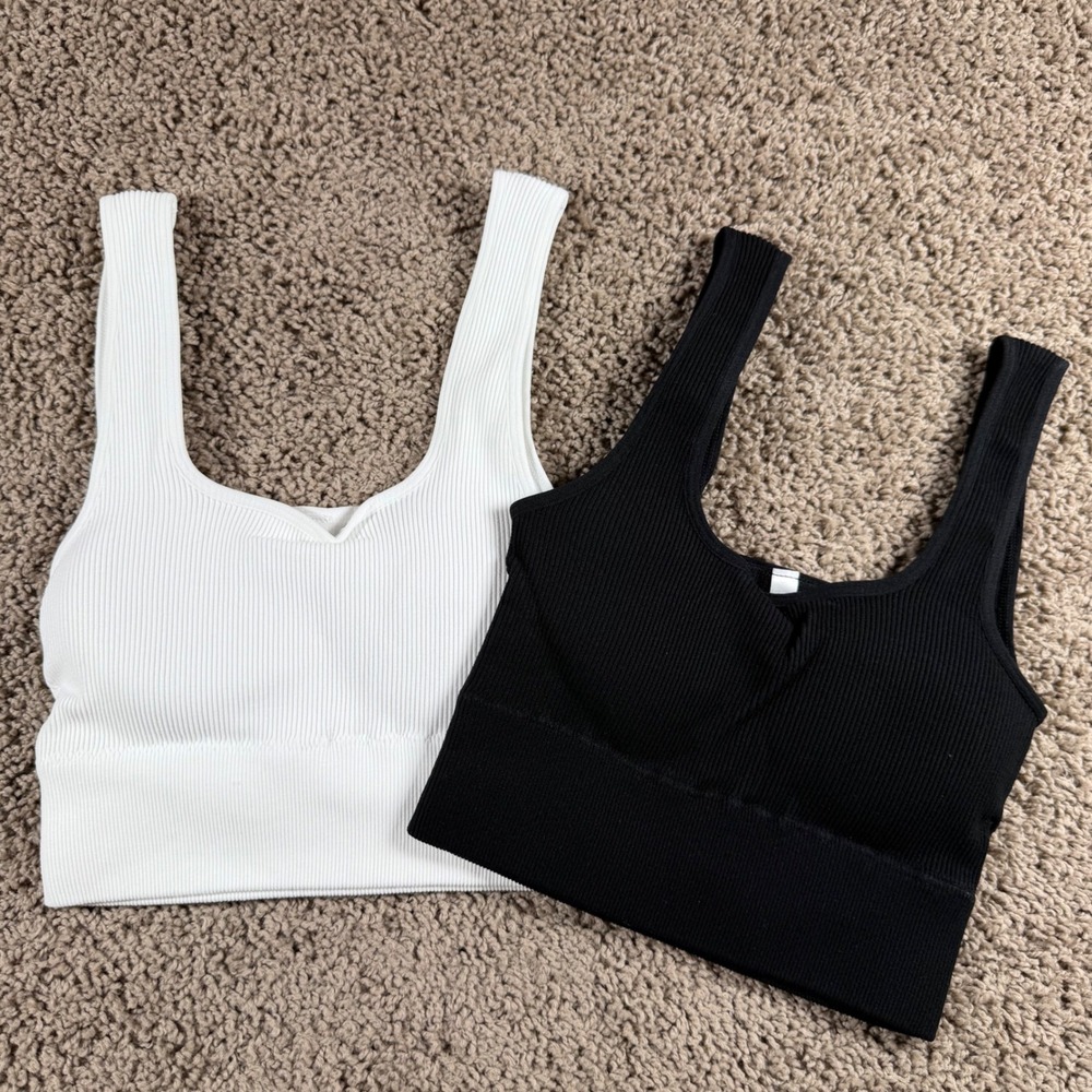 Zenana Brami NWT Women Ribbed Seamless bra Crop‎ Top 2 Pk small med loungewear
